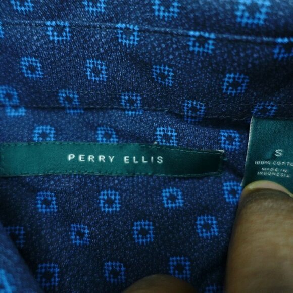 Perry Ellis Button Up Shirt Long Sleeve Men S Blue Circle Pattern 100% Cotton - Picture 3 of 6